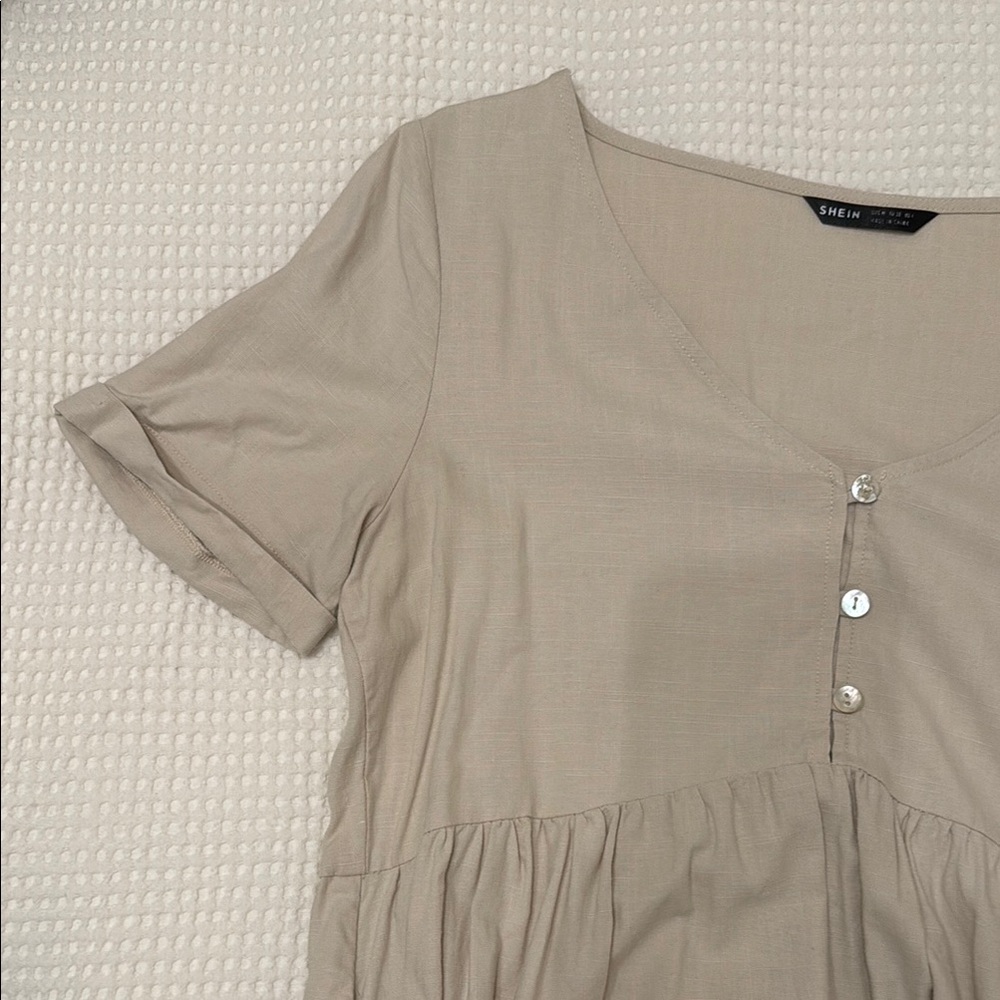 SHEIN Women's Beige Button-Down Linen Look Mini Dress